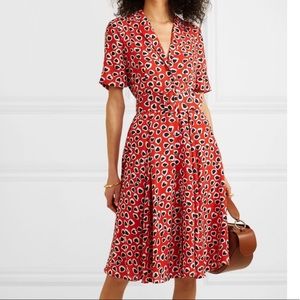 J. Crew Red Midi Shirtdress With Heart Print Sz 8